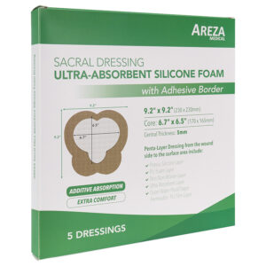 Apósito De Foam De Silicona Ultra-absorbente Para Sacro Con Borde Adhesivo 23cm x 23cm Areza - DAQ Distribuidora de Apósitos