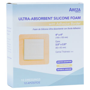 Apósito De Foam De Silicona Ultra-absorbente Con Borde Adhesivo 10cm x 10cm Areza - DAQ Distribuidora de Apósitos