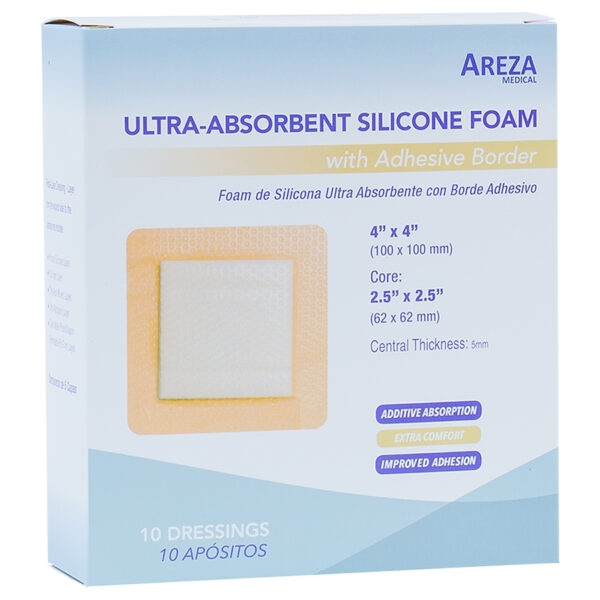 Apósito De Foam De Silicona Ultra-absorbente Con Borde Adhesivo 10cm x 10cm Areza - DAQ Distribuidora de Apósitos