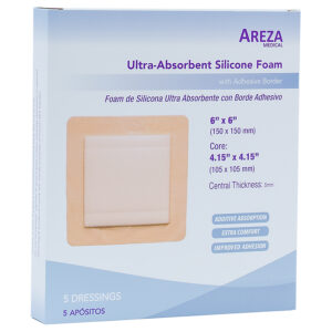 Apósito De Foam De Silicona Ultra-absorbente Con Borde Adhesivo 15cm x 15cm Areza - DAQ Distribuidora de Apósitos