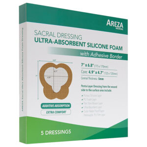 Apósito De Foam De Silicona Ultra-absorbente Para Sacro Con Borde Adhesivo 17.5cm x 17.0cm Areza - DAQ Distribuidora de Apósitos